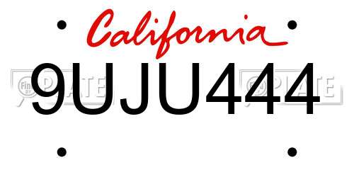 9UJU444 California License Plate
