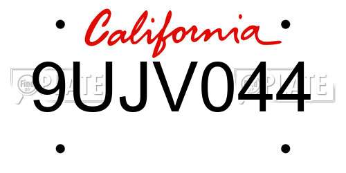 9UJV044 California License Plate