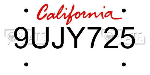 9UJY725 California License Plate