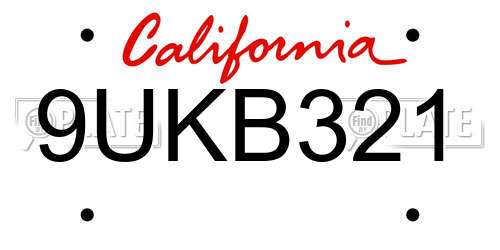 9UKB321 California License Plate