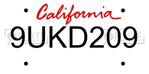 9UKD209 California License Plate