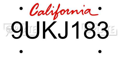 9UKJ183 California License Plate