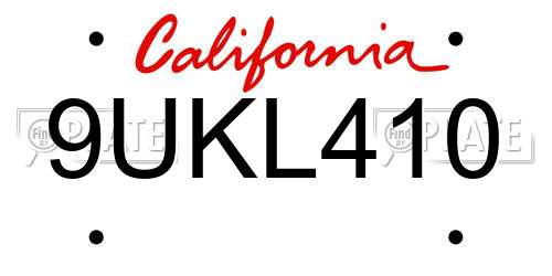 9UKL410 California License Plate