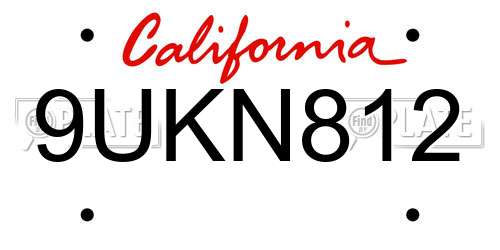 9UKN812 California License Plate