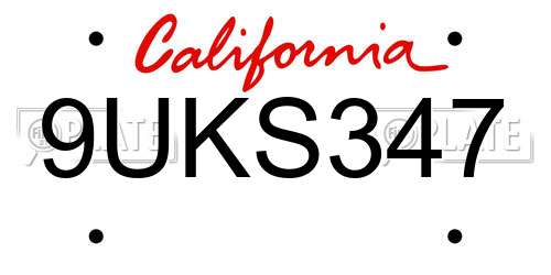 9UKS347 California License Plate