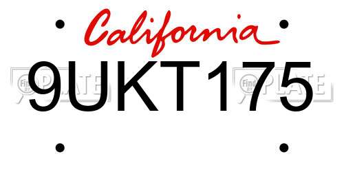 9UKT175 California License Plate