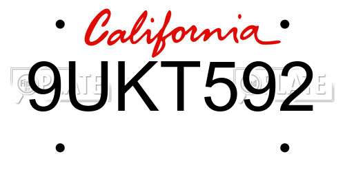 9UKT592 California License Plate