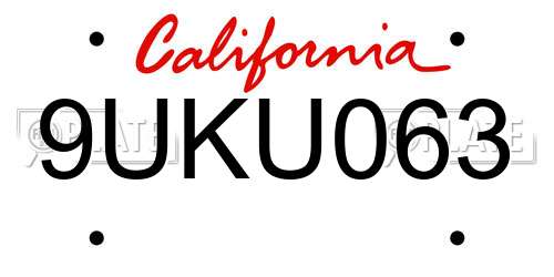 9UKU063 California License Plate