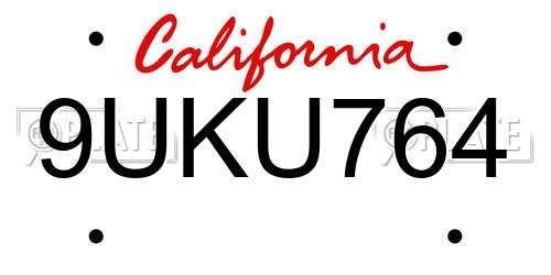 9UKU764 California License Plate