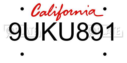 9UKU891 California License Plate