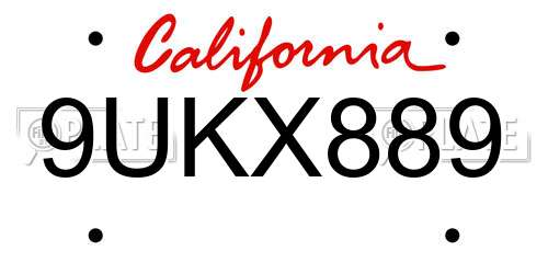 9UKX889 California License Plate
