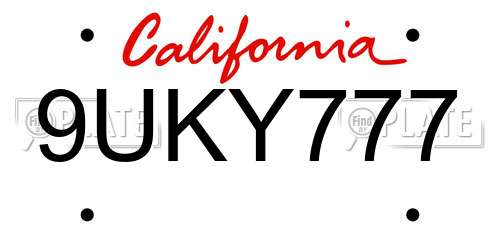 9UKY777 California License Plate