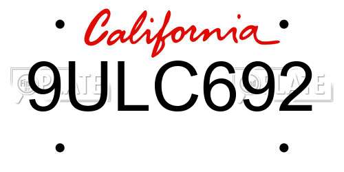 9ULC692 California License Plate