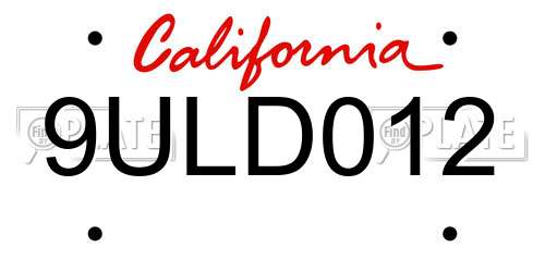 9ULD012 California License Plate