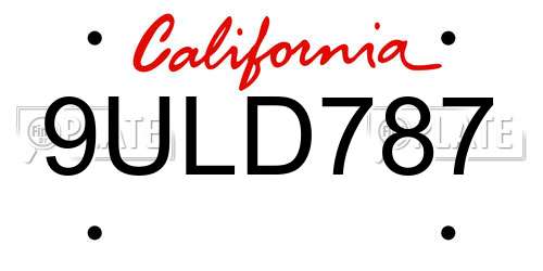 9ULD787 California License Plate