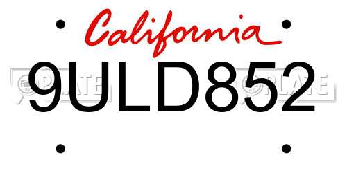 9ULD852 California License Plate