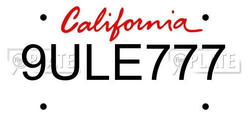 9ULE777 California License Plate