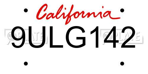 9ULG142 California License Plate