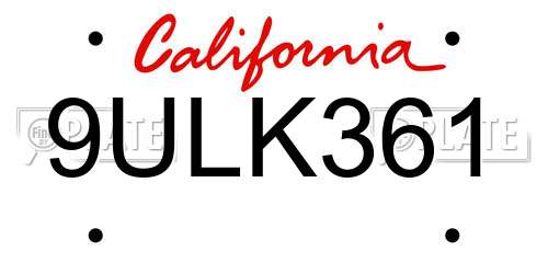 9ULK361 California License Plate