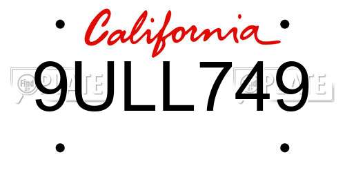9ULL749 California License Plate