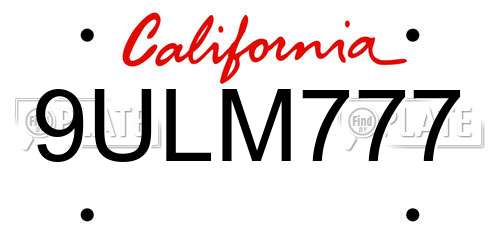 9ULM777 California License Plate