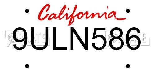 9ULN586 California License Plate