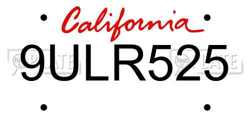 9ULR525 California License Plate