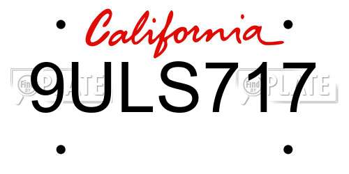 9ULS717 California License Plate