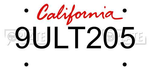 9ULT205 California License Plate