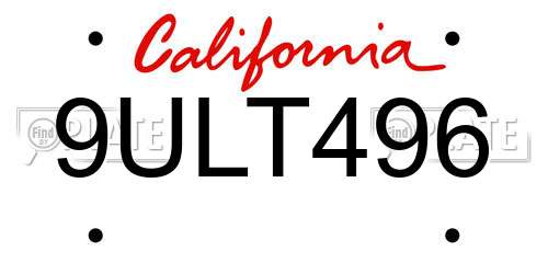9ULT496 California License Plate
