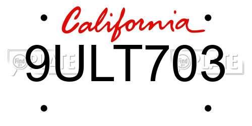 9ULT703 California License Plate