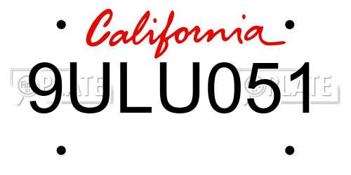 9ULU051 California License Plate