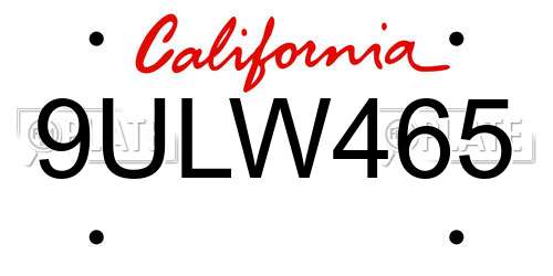 9ULW465 California License Plate