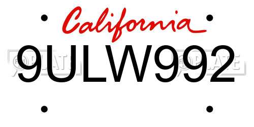 9ULW992 California License Plate