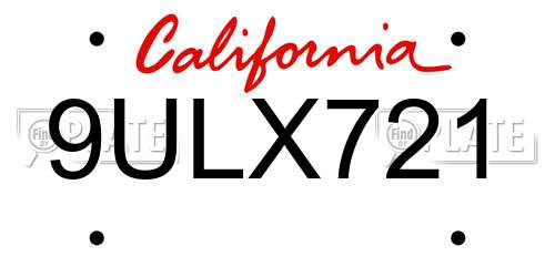 9ULX721 California License Plate