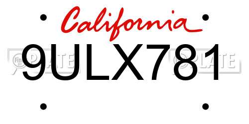 9ULX781 California License Plate