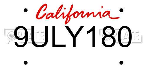 9ULY180 California License Plate