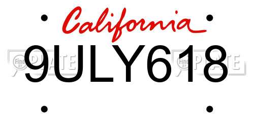 9ULY618 California License Plate