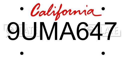 9UMA647 California License Plate