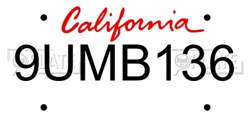 9UMB136 California License Plate