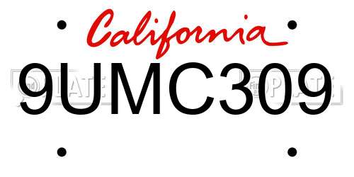 9UMC309 California License Plate