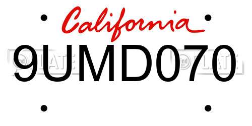 9UMD070 California License Plate