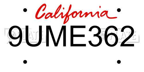 9UME362 California License Plate