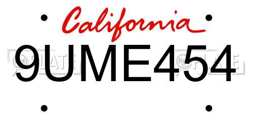 9UME454 California License Plate
