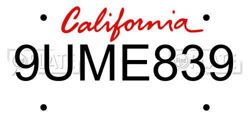 9UME839 California License Plate