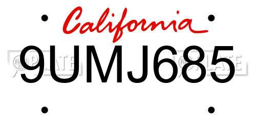 9UMJ685 California License Plate