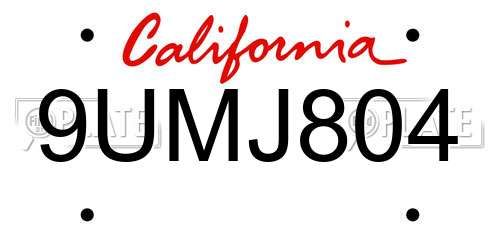 9UMJ804 California License Plate