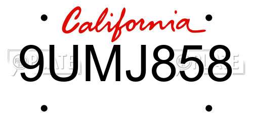 9UMJ858 California License Plate