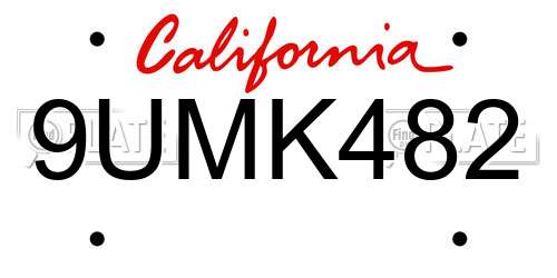 9UMK482 California License Plate