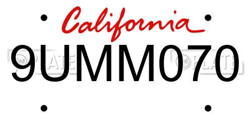 9UMM070 California License Plate